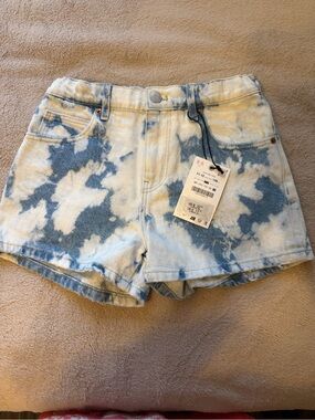 Zara Girls Blue Tie Dye Denim Shorts NWT Size 11-12 (148 cm) Mid Rise